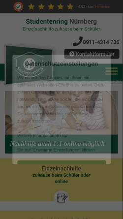 Vorschau der mobilen Webseite nuernberg.studentenring.de, Studentenring Nürnberg