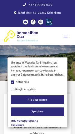 Vorschau der mobilen Webseite www.immobilienduo.de, ImmobilienDuo, Finck & Lamb GbR