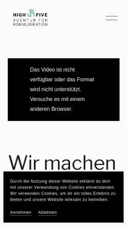 Vorschau der mobilen Webseite highfive-kommunikation.de, Highfive Agentur