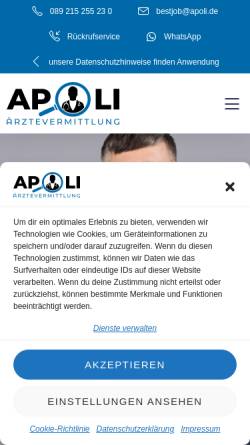 Vorschau der mobilen Webseite apoli.de, Apoli Ärztevermittlung GmbH