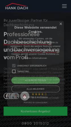 Vorschau der mobilen Webseite www.hank-dach.de, Hank-Dach GmbH