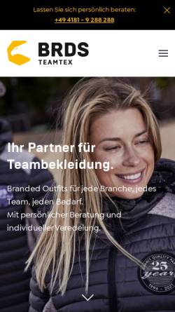Vorschau der mobilen Webseite brds.com, Brands Teamtex GmbH