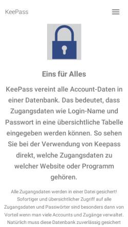 Vorschau der mobilen Webseite keepass.to, KeePass