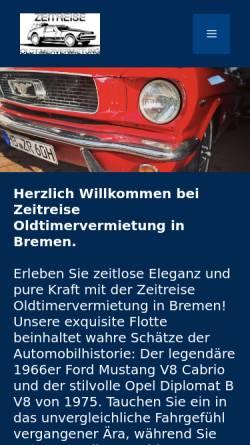 Vorschau der mobilen Webseite www.zeitreise-oldtimer.de, Zeitreise Oldtimervermietung