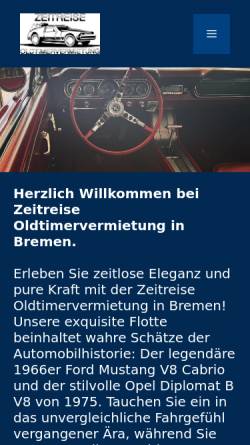 Vorschau der mobilen Webseite www.zeitreise-oldtimer.de, Zeitreise Oldtimervermietung