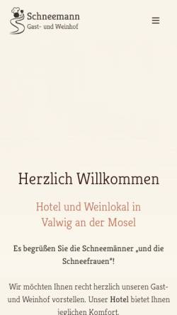 Vorschau der mobilen Webseite www.hotel-schneemann.de, Schneemann Gast- und Weinhof