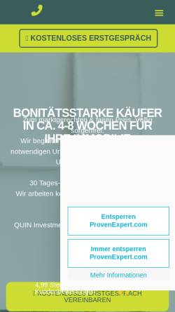 Vorschau der mobilen Webseite quininvestment.com, QUIN Investment