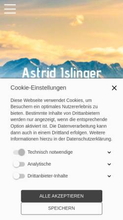Vorschau der mobilen Webseite www.astrid-islinger.de, Astrid Islinger