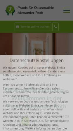 Vorschau der mobilen Webseite osteopathiepraxis-roth.de, Osteopathie Hamburg - Praxis Alexander Roth in Uhlenhorst