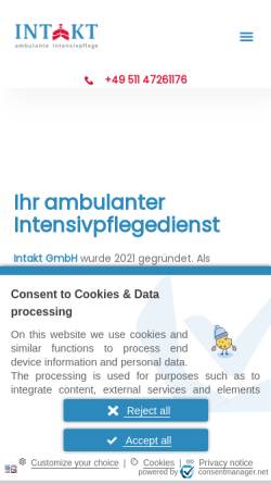Vorschau der mobilen Webseite www.intakt-intensiv.de, Intakt GmbH