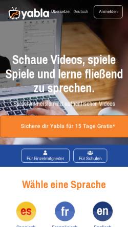 Vorschau der mobilen Webseite yabla.de, Yabla Europe UG