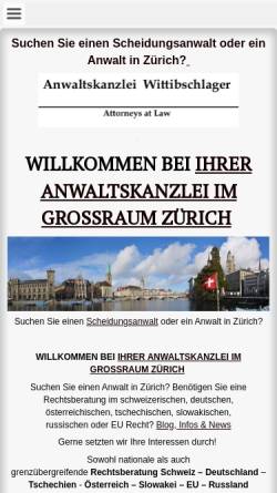 Vorschau der mobilen Webseite wittib-law.ch, Anwaltskanzlei Wittibschlager