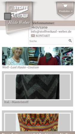 Vorschau der mobilen Webseite www.Stoffverkauf-Weber.de, Stoffverkauf-Weber