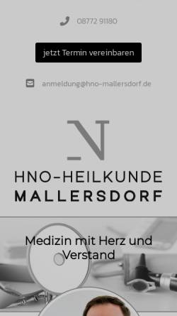 Vorschau der mobilen Webseite www.hno-mallersdorf.de, HNO-Heilkunde Mallersdorf - Jakob Nerl