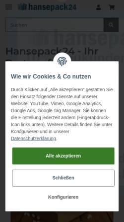 Vorschau der mobilen Webseite hansepack24.com, Hansepack24
