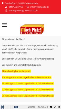 Vorschau der mobilen Webseite www.machplatz.de, Machplatz Selfstorage