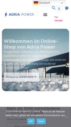 Vorschau der mobilen Webseite shop.adriapower.de, Adria Power UG