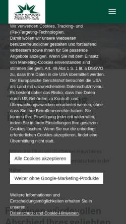 Vorschau der mobilen Webseite antares-tierbestattungen-bayern.de, antares Tierbestattungen