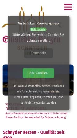 Vorschau der mobilen Webseite www.schnyder-kerzen.ch, Schnyder Kerzen AG
