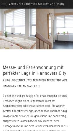 Vorschau der mobilen Webseite apartment-hannover.com, Apartment Hannover - Carsten Beims