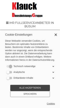 Vorschau der mobilen Webseite www.buesumservice.de, Klauck Dienstleistungsgruppe Büsum