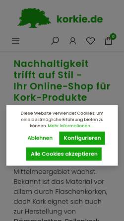Vorschau der mobilen Webseite korkie.de, Kork-Studio Grobe