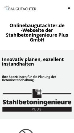Vorschau der mobilen Webseite www.onlinebaugutachter.de, Stahlbetoningenieure Plus GmbH