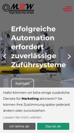 Vorschau der mobilen Webseite mrw-digit.de, MRW Digit Robo-Pot GmbH