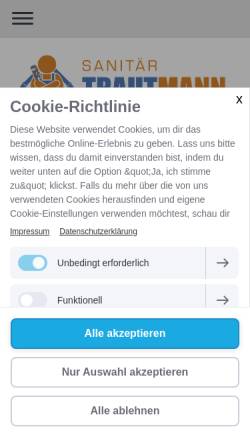 Vorschau der mobilen Webseite www.sanitaer-traut-mann.de, Sanitär Trautmann GmbH