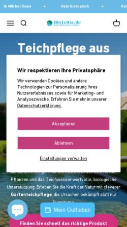 Vorschau der mobilen Webseite www.bioteiga.de, BioTeiGa GmbH