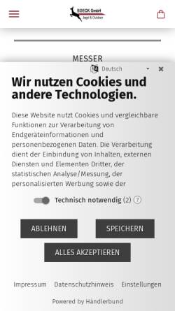Vorschau der mobilen Webseite www.boeck-jagd-outdoor.de, BOECK GmbH
