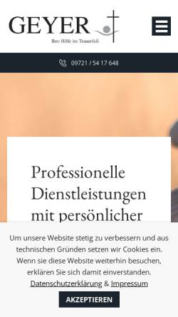 Vorschau der mobilen Webseite www.bestattung-geyer.de, Bestattung Geyer, Inh. Gregor Geyer