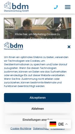 Vorschau der mobilen Webseite www.bdmdiamant.de, bdm Diamantwerkzeuge GmbH