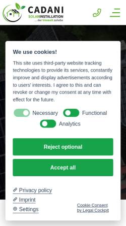 Vorschau der mobilen Webseite www.cadani-solar.de, Cadani Solarinstallation GmbH