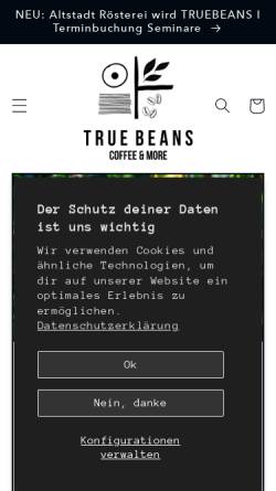 Vorschau der mobilen Webseite truebeans.de, True Beans