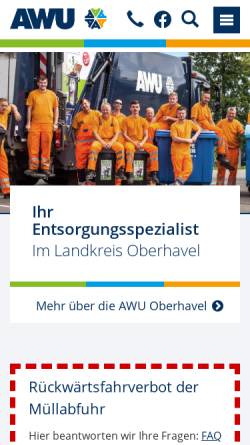Vorschau der mobilen Webseite www.awu-oberhavel.de, AWU Oberhavel GmbH