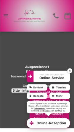 Vorschau der mobilen Webseite www.citypraxis-hahne.de, Citypraxis Hahne - Digitale Gesundheitspraxis