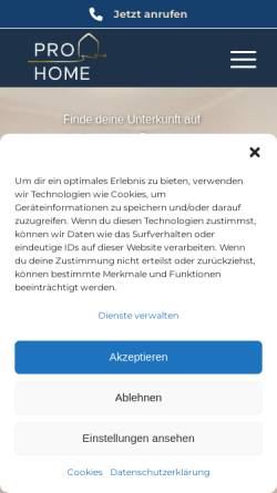 Vorschau der mobilen Webseite pro-home.de, Pro Home Appartements