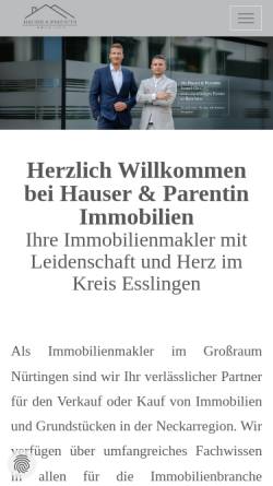 Vorschau der mobilen Webseite www.hauser-parentin.de, Hauser & Parentin Immobilien