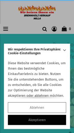 Vorschau der mobilen Webseite www.brennholzverkauf-milla.de, Brennholz Verkauf Milla