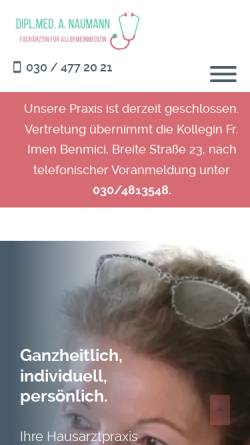 Vorschau der mobilen Webseite www.hausarztpankow.de, Hausarztpraxis Astrid Naumann