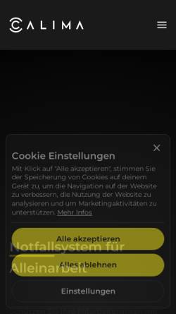 Vorschau der mobilen Webseite www.calima.io, CALIMA Safety GmbH