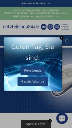 Vorschau der mobilen Webseite www.netzteilshop24.de, Netzteilshop24