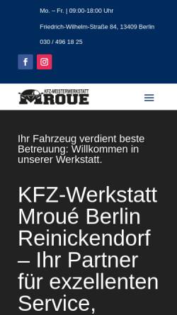 Vorschau der mobilen Webseite werkstatt-mroue.de, Mroué KfZ-Werkstatt- und Handels GmbH