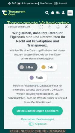 Vorschau der mobilen Webseite transparentcard.de, Transparent Card