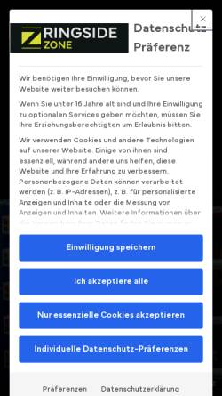 Vorschau der mobilen Webseite ringside-zone.com, Ringside Zone GmbH