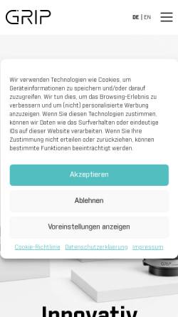 Vorschau der mobilen Webseite www.grip-gmbh.com, GRIP GmbH Handhabungstechnik