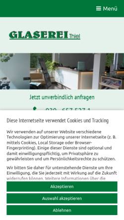 Vorschau der mobilen Webseite www.berlin-glaserei-thiel.de, Glaserei Thiel GmbH