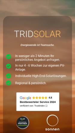 Vorschau der mobilen Webseite tridsolar.de, TRIDSOLAR, Inh. Constantin Bus