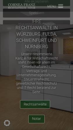 Vorschau der mobilen Webseite www.cornea-franz.de, Cornea & Franz Rechtsanwälte